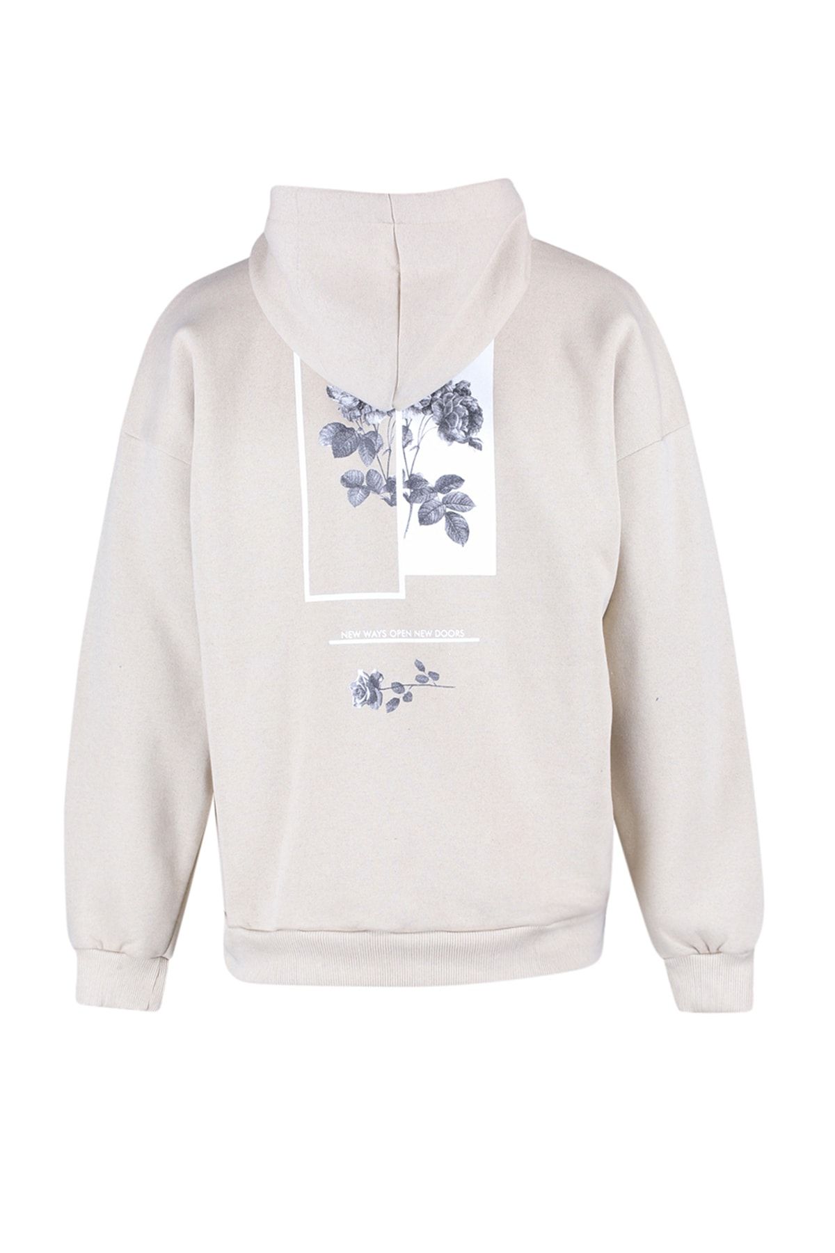 Trendyol Collection-Beiges, übergroßes Sweatshirt mit Kapuze und Blumenmuster - Fleece/warm TMNAW22SW1651 8