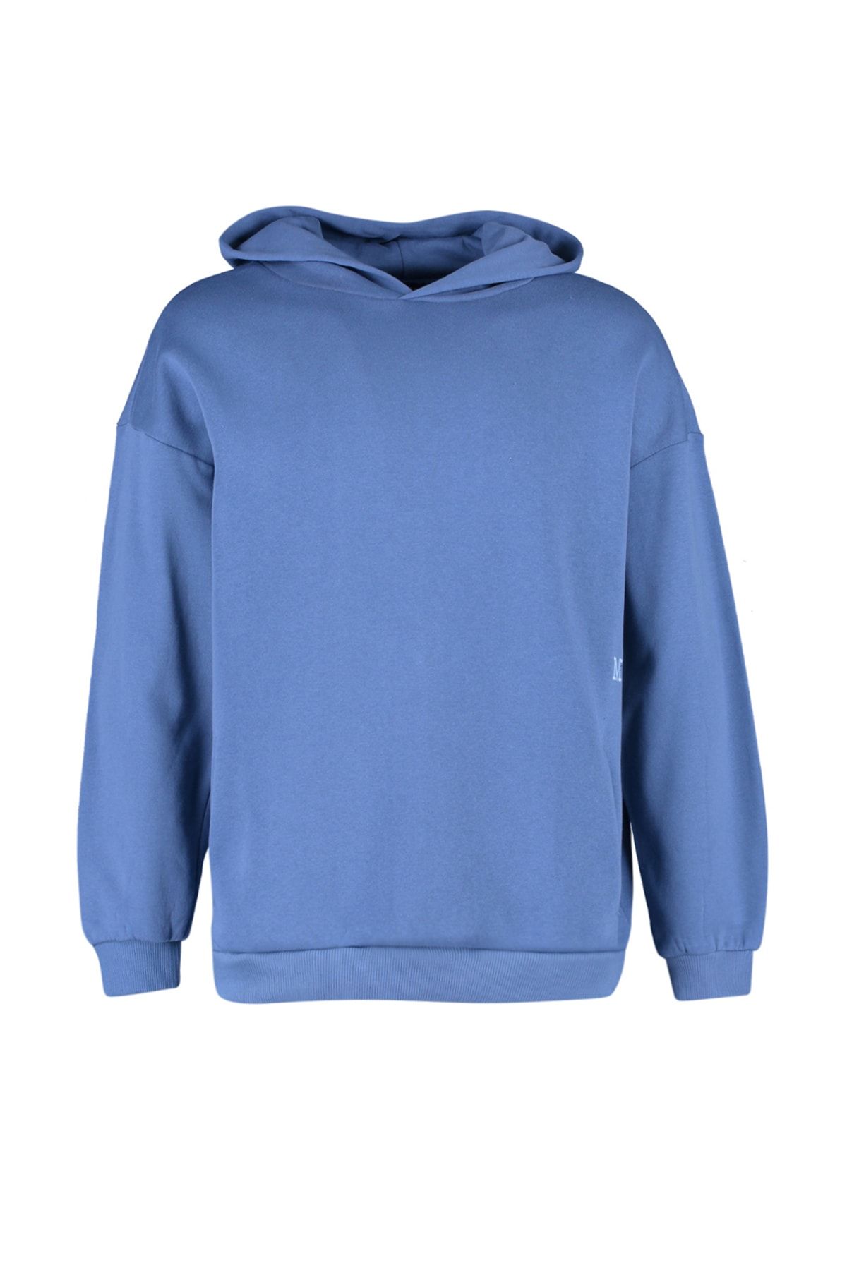 Trendyol Collection-Bluza z kapturem w kolorze niebieskim Oversize - drobny haft, TMNAW23sw00029 6