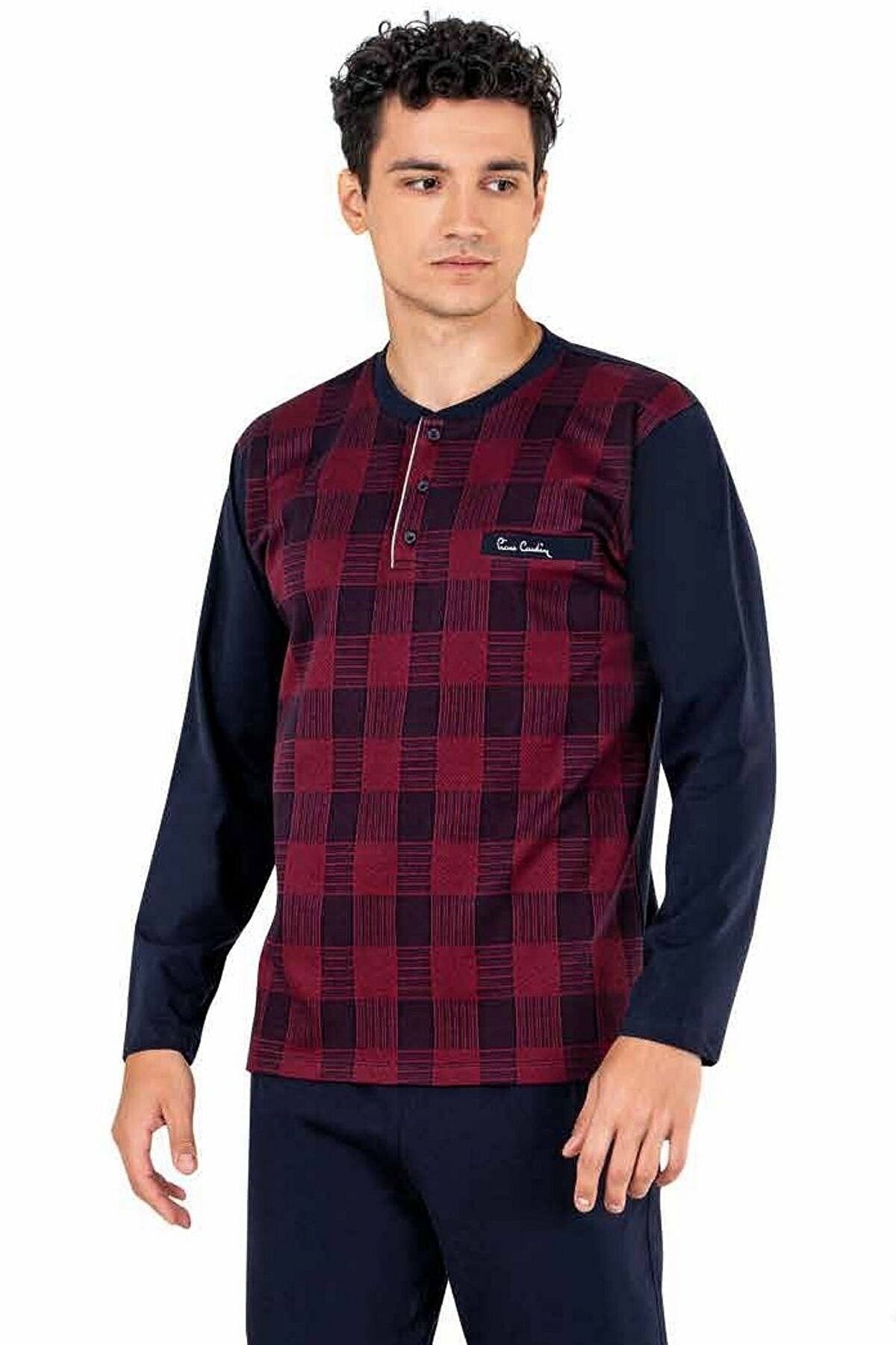 ست پیژامه قرمز مردانه لباس خواب ژاکارد 23k اورجینال Pierre Cardin