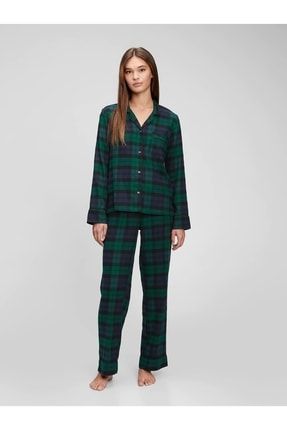 Kadın Yeşil Ekoseli Flannel Pijama Takımı 757194