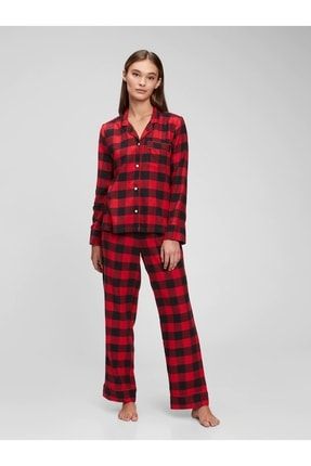 Kadın Kırmızı Ekoseli Flannel Pijama Takımı 757194