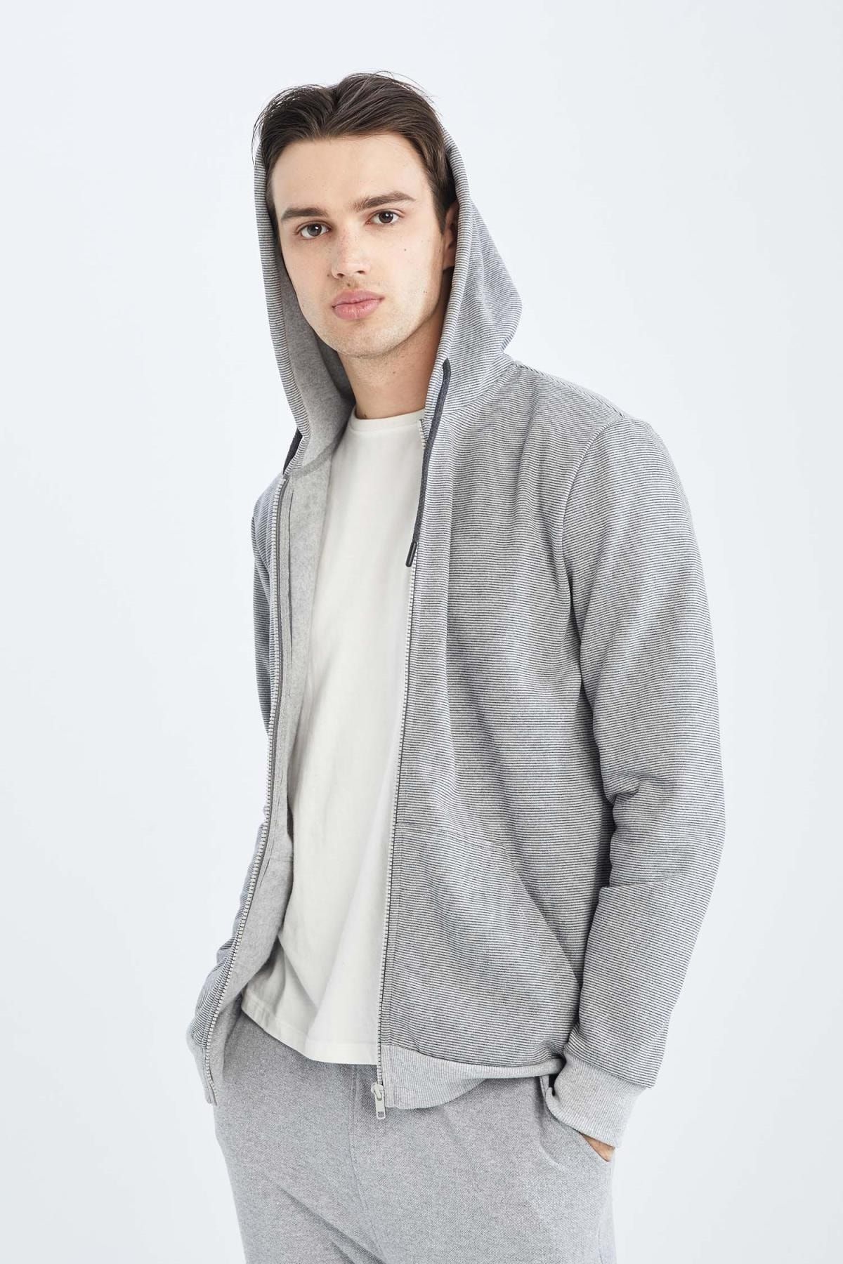 DeFacto Strickjacke Grau Slim Fit