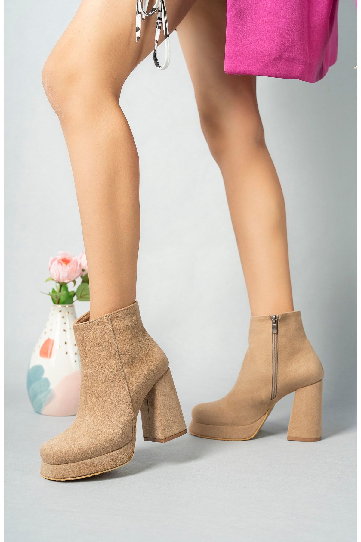 Tan platform booties top