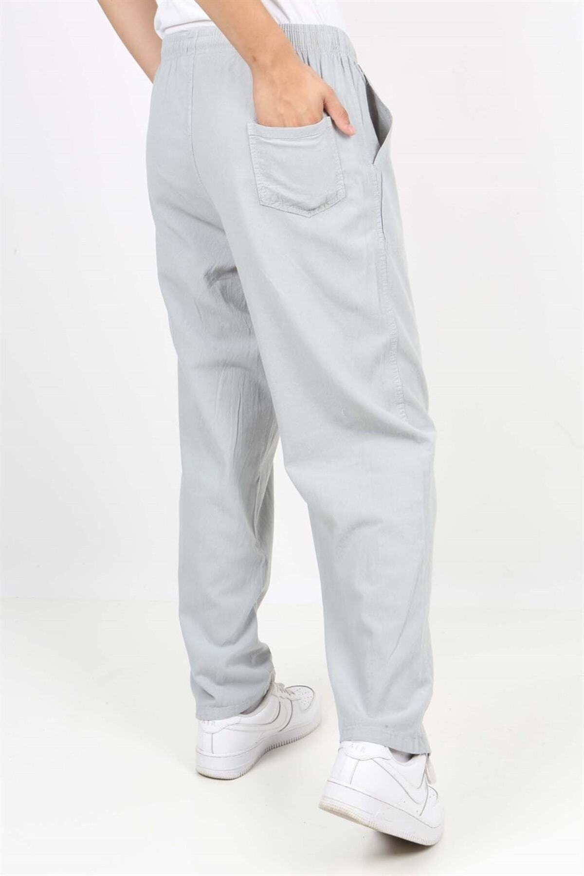 Dechers-Thin Summer Elastic Waist Linen Look 100% Cotton Trousers 3