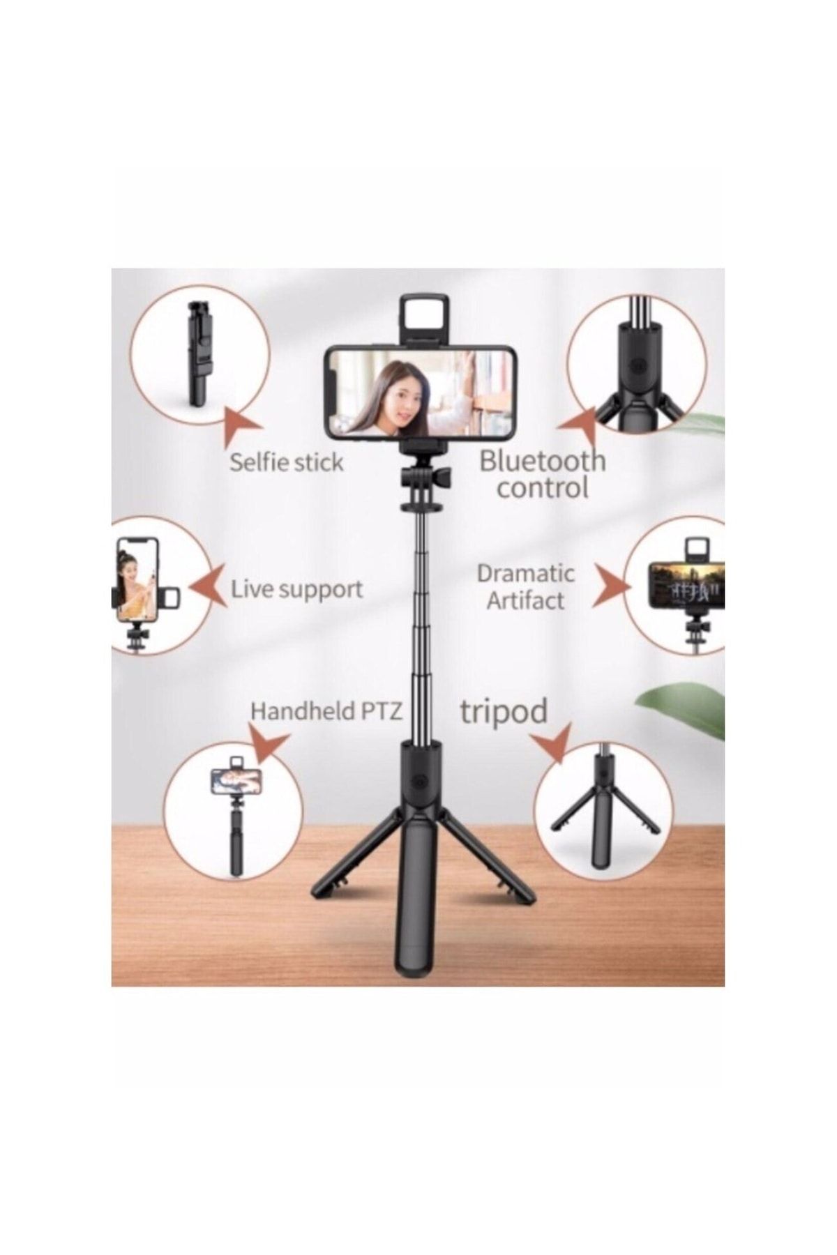 Led Işıklı Selfie Çubuğu Bluetooth Kumandalı Kablosuz Tripot Selfie Monopod Selfie Stick