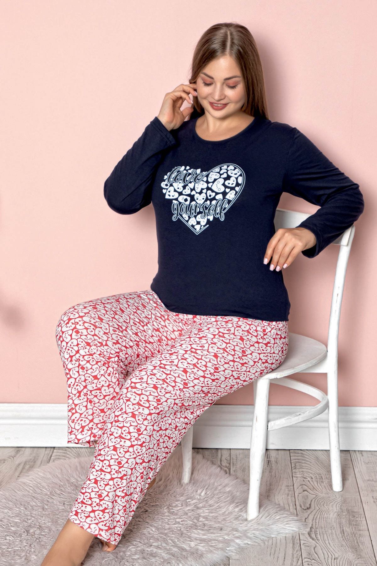 Büyük Beden Süprem Baskılı Pijama Takımı
