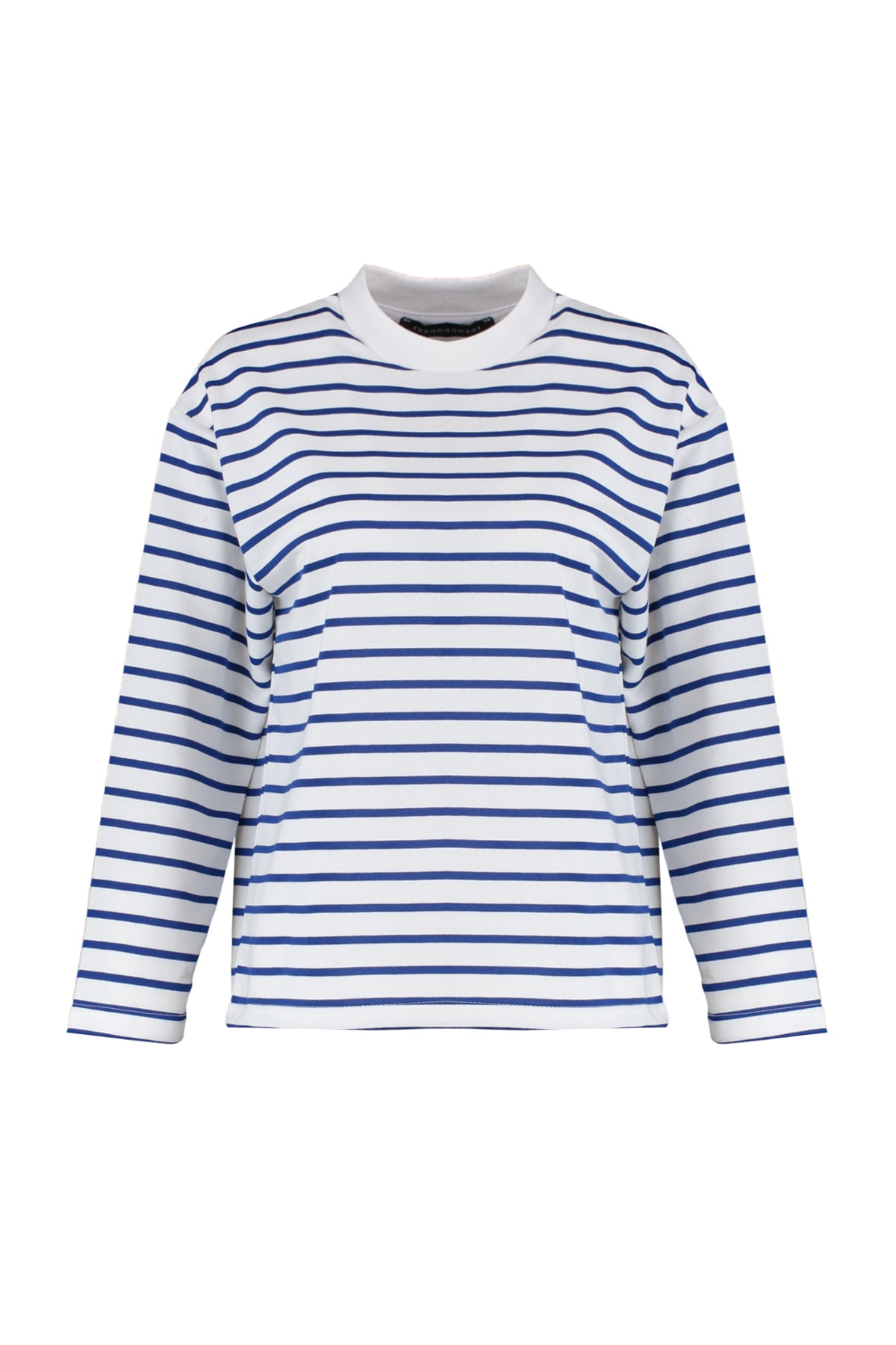 Trendyolmilla  Beyaz Çizgili Oversize/Geniş Kesim Bisiklet Yaka İnce Örme Sweatshirt TWOAW23SW00326 - Görsel 8