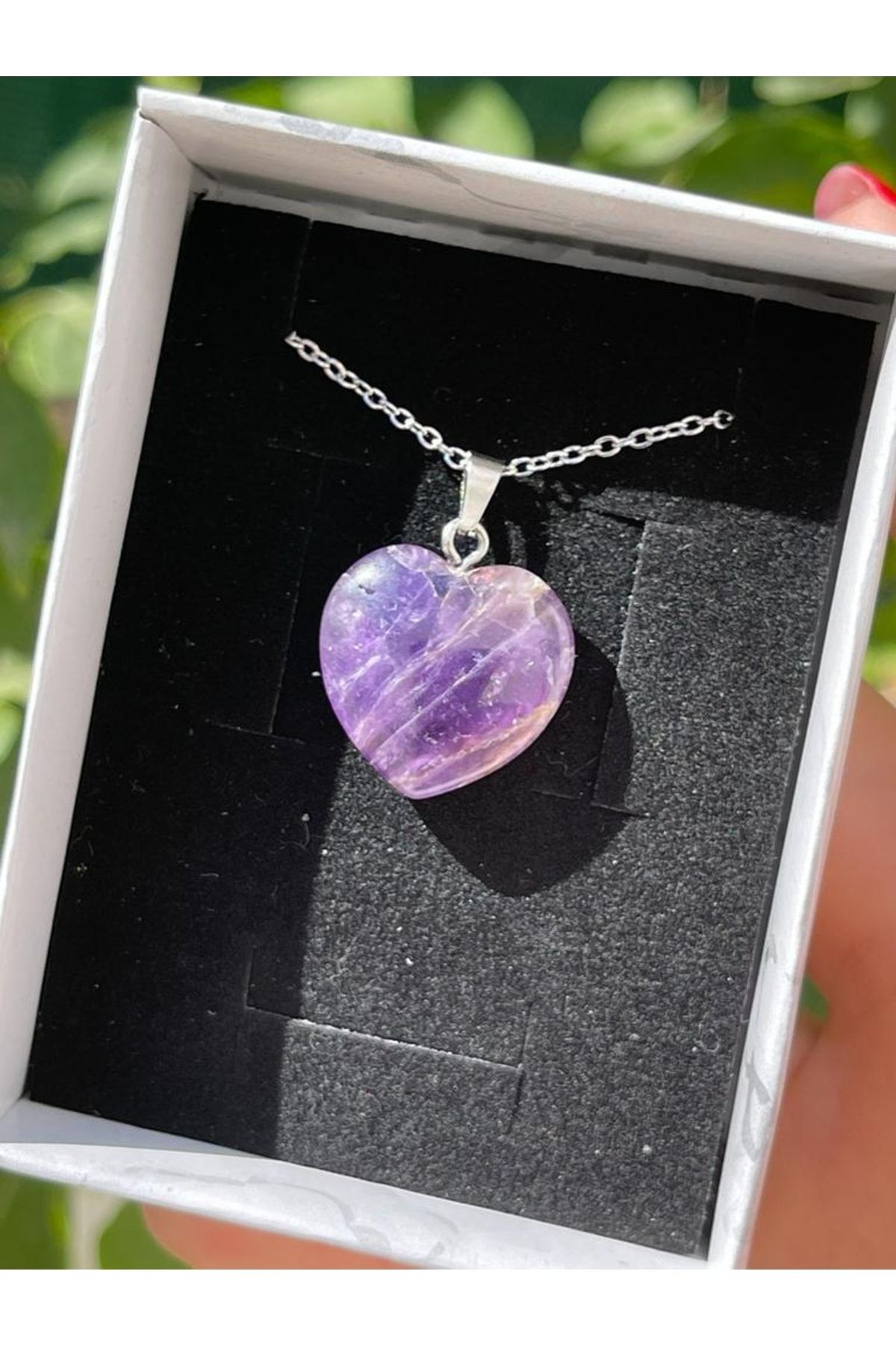 Amethyst stone store heart necklace