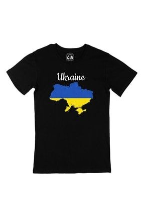 Unisex Ukrayna Haritalı Ve Bayraklı Siyah Tişört T201209