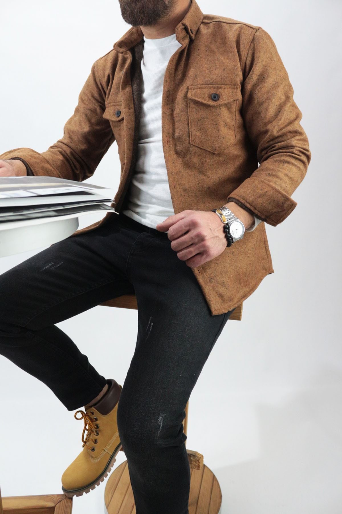 Erkek Slim Fit Kışlık Kaşe Gömlek