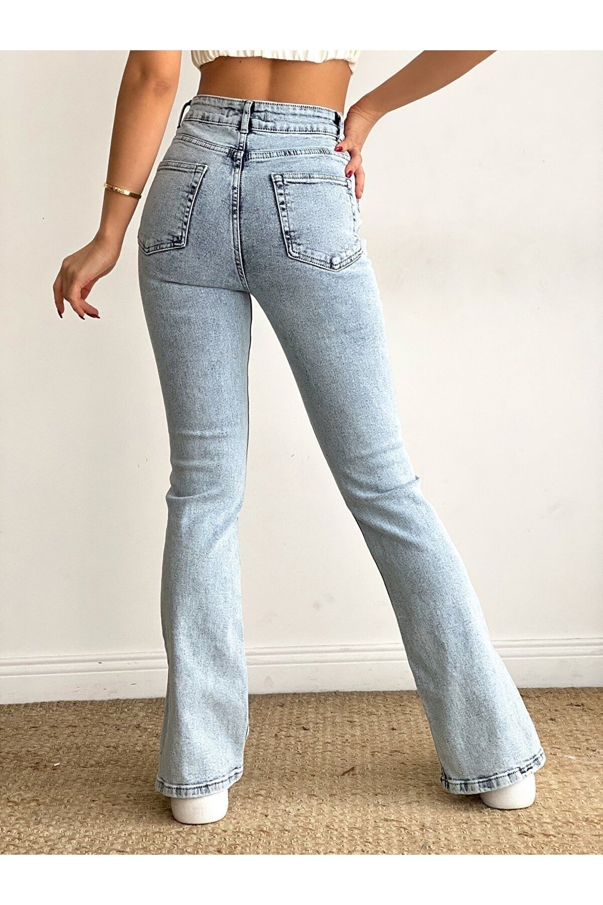 Livik-Maybach Femei Blue Lycra Pantaloni largi, cu talie super inalta, cu picior lat Erdem 6