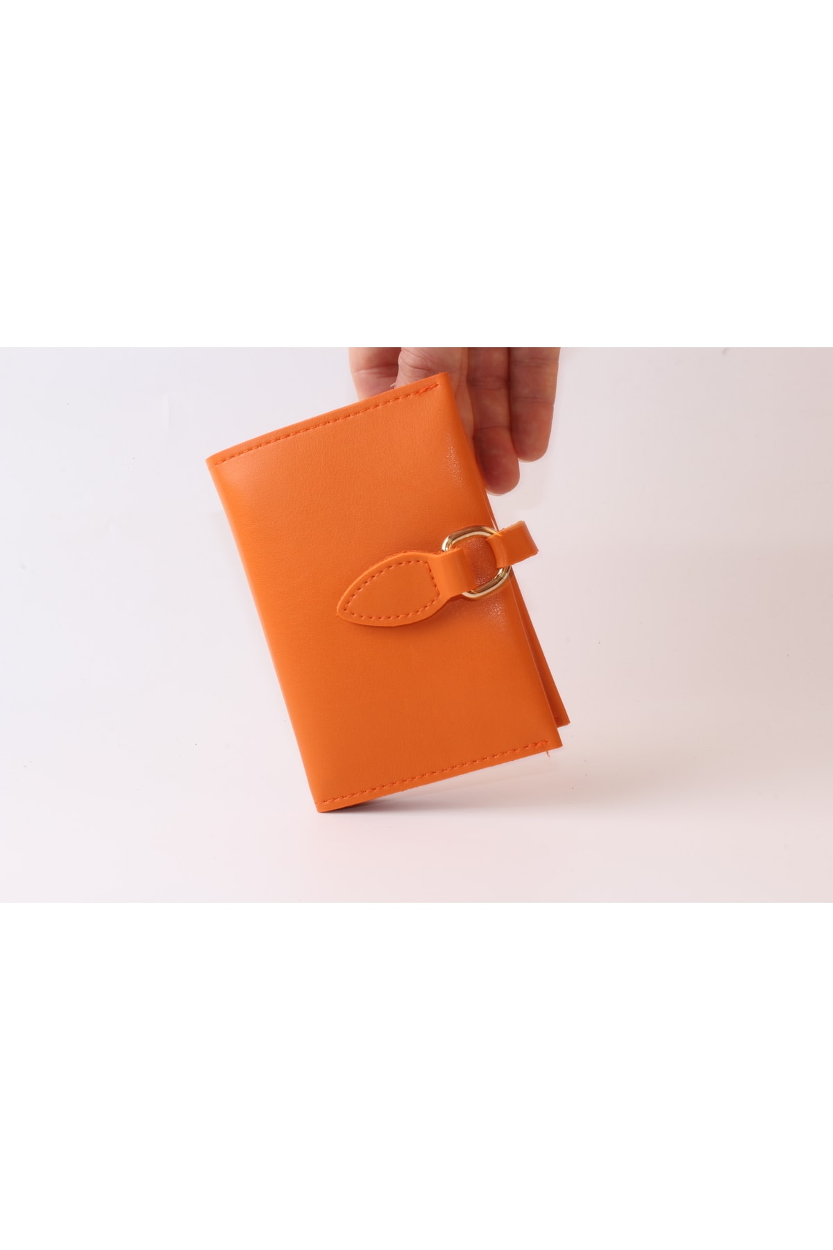 dericom Yumuşak Derili Çıtçıtlı Çok Bölmeli Ortası Fermuarlı Küçük Boy Turuncu Kadın Cüzdan Aksesuar