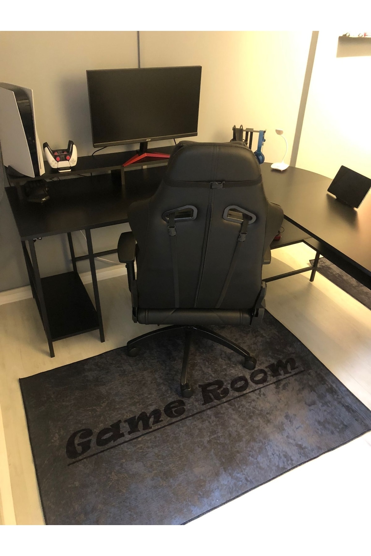 Grey Home Oyuncu Odası Galısı Gamer Odası Halısı Game Room Yazılı Yıkanabilir Kaymaz Halı Oyuncu Halısı