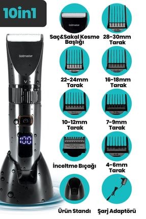 Diego Led Ekranlı Şarj Standlı Islak Kuru 10 In 1 Saç Sakal Şekillendirme Makinesi Gm-9103