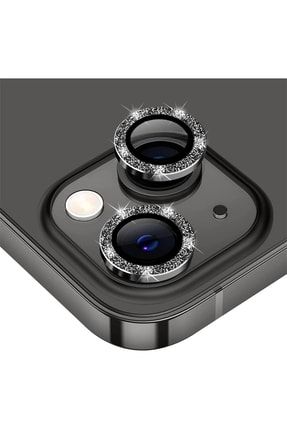 Iphone 13 & Iphone13 Mini Uyumlu Parlak Simli Elmas Görünümlü 9h Kamera Koruyucu Siyah TYC00321652258