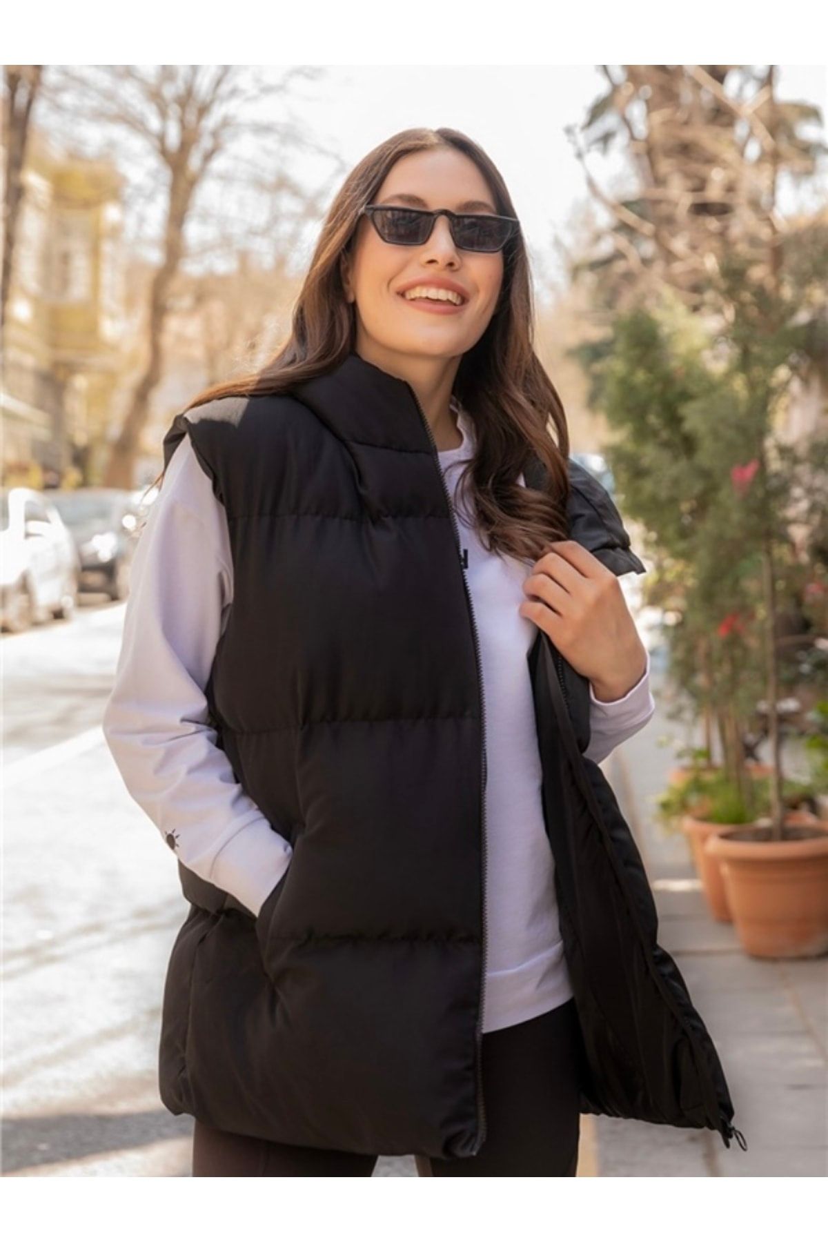 aysegulkopuz Vestă Pufă Supradimensionată Cu Glugă Unisex - L
