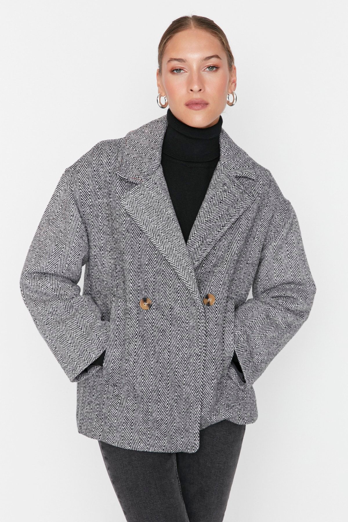 Trendyol Collection Mantel Schwarz Basic Fast ausverkauft