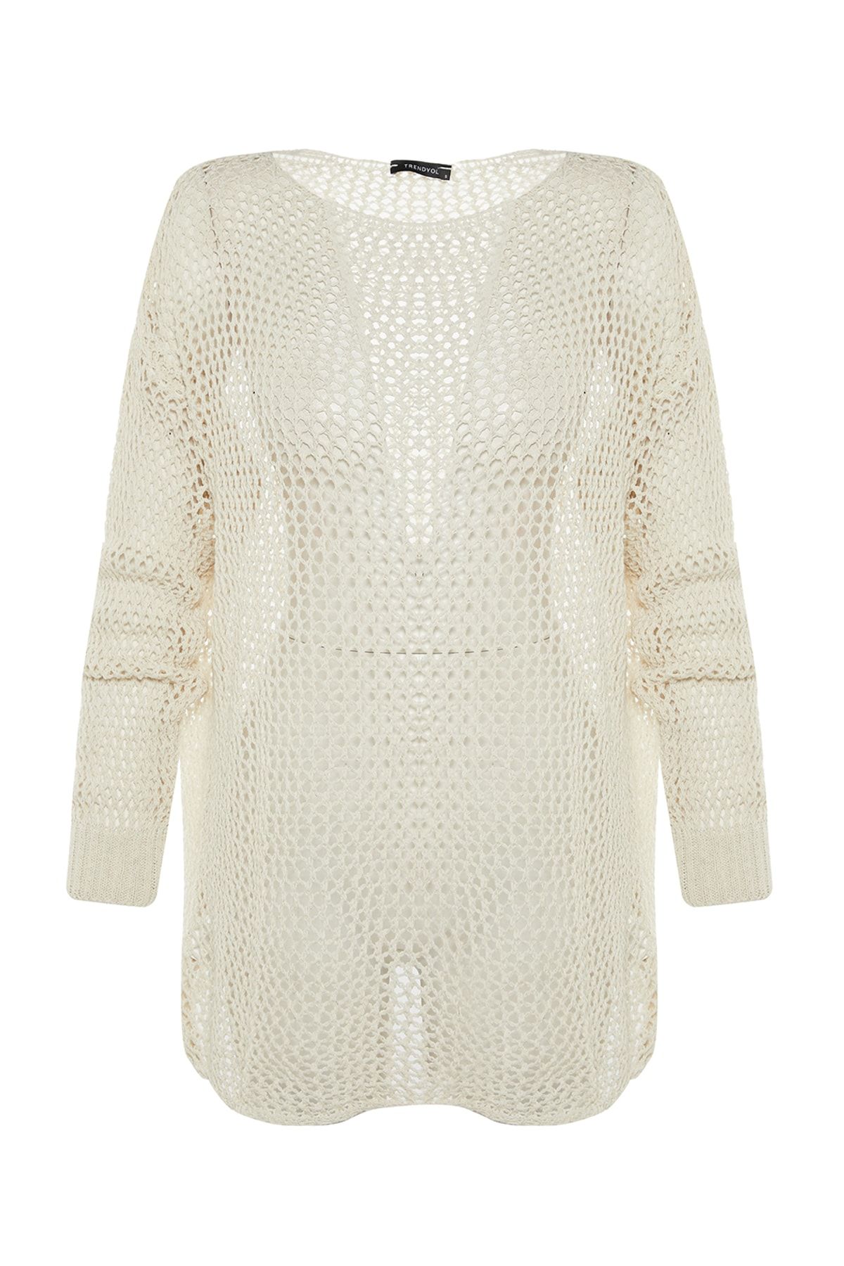 Trendyol Collection-Pulover din tricotaje ajurata/gauri din bumbac, ecru, cu ajustare extra larga TWOAW20FV0184 8