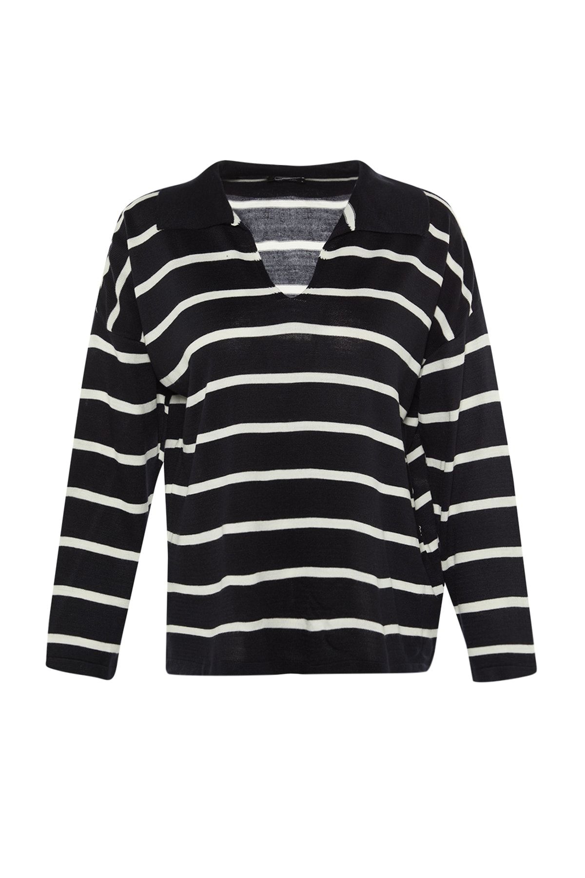 Trendyol Collection-Ecrufarbener, gestreifter Strickpullover mit super weiter Passform TWOAW23KZ01845 8