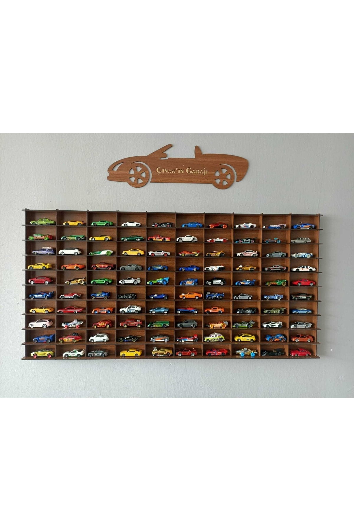 CrDesign Ahşap Araba Rafı 100'lü Dekoratif Ceviz Renk 1/64 Ölçek fotoğrafı 5 (önizleme)