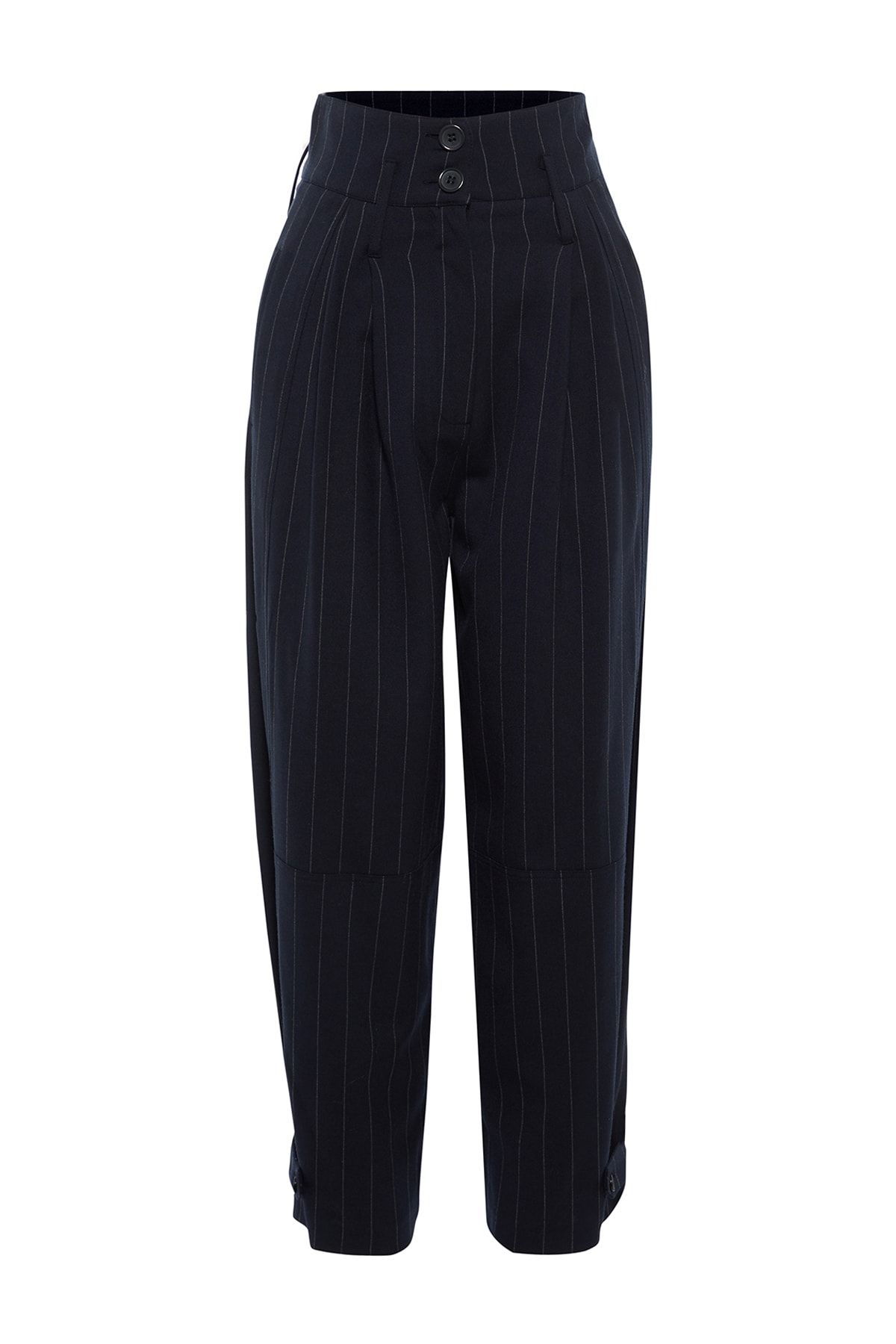 Trendyol Collection-Sagaza Studio sötétkék csíkos szövött nadrág - lábrészlet TPRAW23PL00039 7