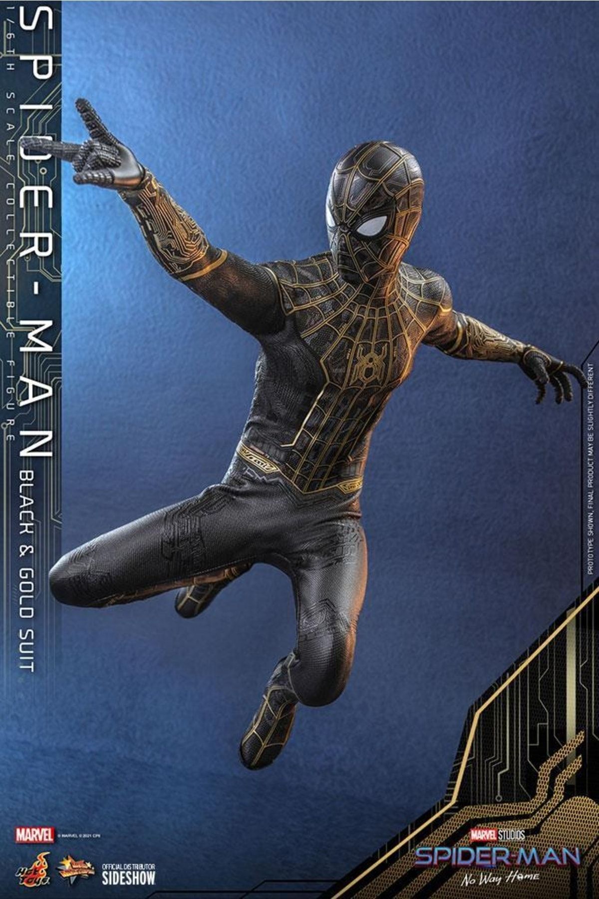 Hot Toys Spider man black Gold Suit Sixth Scale Figure 908916