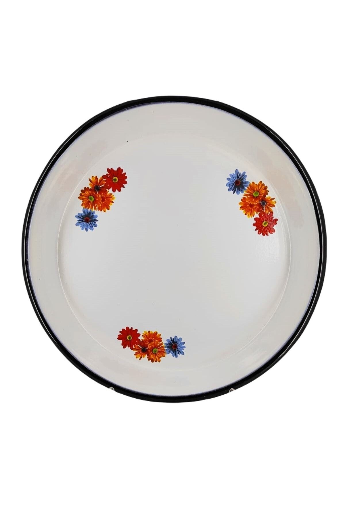 Desenli Tepsi Emaye Yüksek Kenarlı Tepsi Fırın Tepsisi 39 Cm