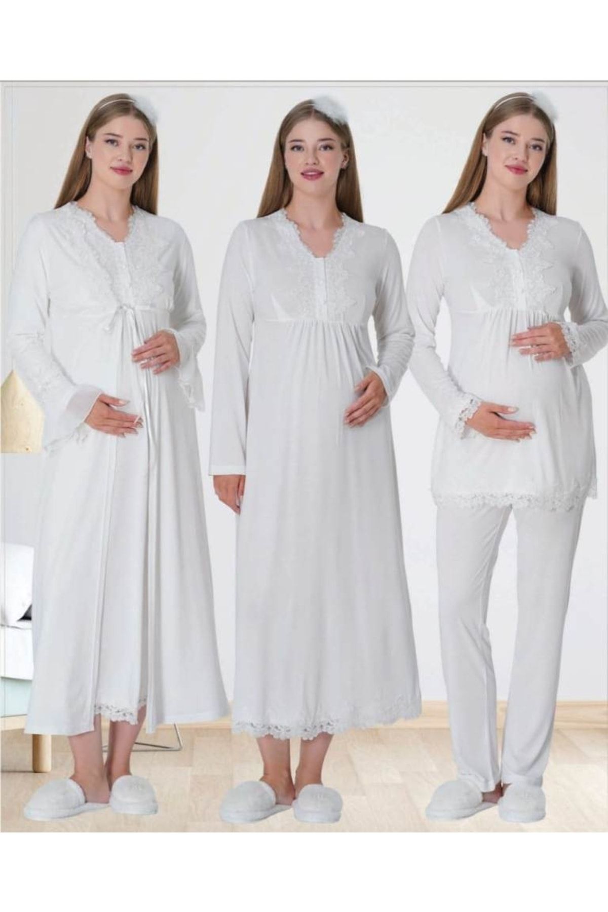 by İGP Women's Ecru Pregnant Maternity Pajama Set Mecit - Trendyol