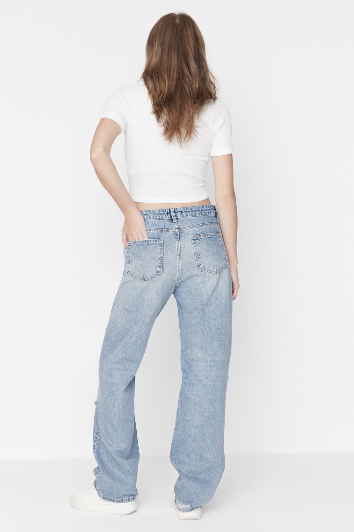 Trendyol Collection-Blau zerrissene niedrige Taille weites Bein TWOAW23JE00523 6