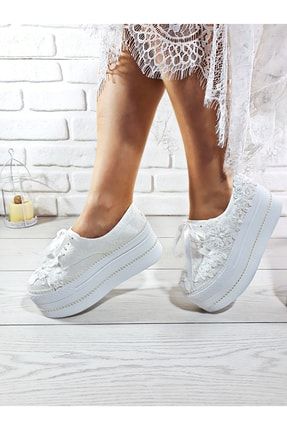 Kadın Beyaz Yüksek Topuk Işlemeli Gelin Ayakkabısı 41208 41208