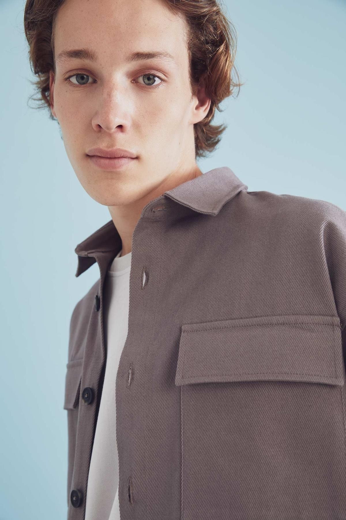 DeFacto-Cool Oversize Fit Basic μακρυμάνικο μπουφάν με διπλή τσέπη 4