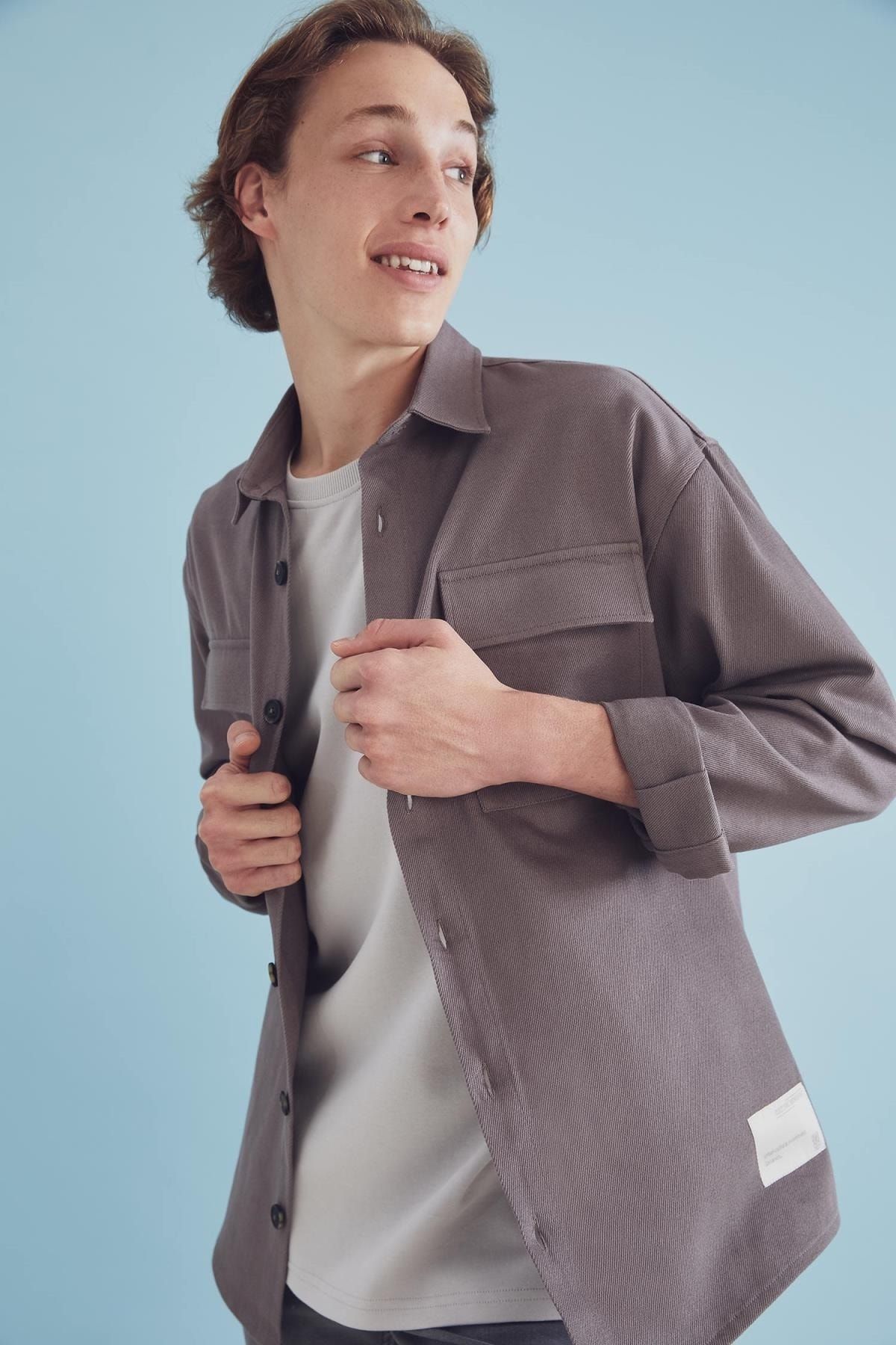 DeFacto-Cool Oversize Fit Basic μακρυμάνικο μπουφάν με διπλή τσέπη 6