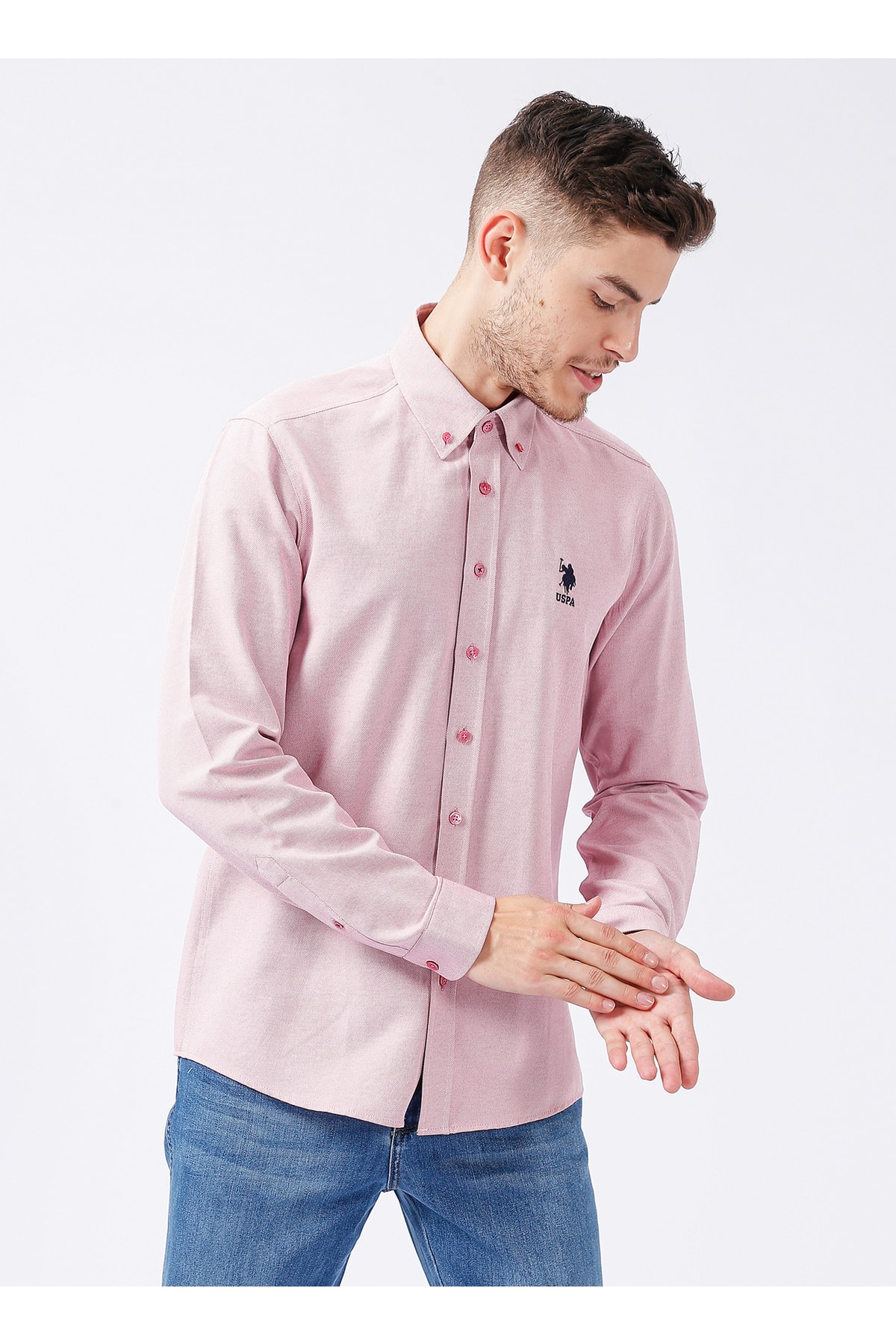 U.S. Polo Assn. Düğmeli Yaka Pembe Erkek Gömlek Nova022k — صورتی 5002939067