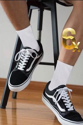 Çizgisiz Fitilli Beyaz Pamuklu Tabanı Havlu Tenis Çorabı 6 Çift Spor Çorap HVL22C5