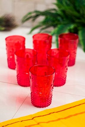 Akrilik Kırmızı 6 Lı Kısa Bardak & Su Meşrubat Kahve Yanı Bardağı 400 ml (cam Değildir ) 1653164