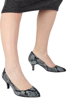 Hakiki Deri Beyaz-siyah Stiletto Kısa Topuklu Ayakkabı - H2 3357