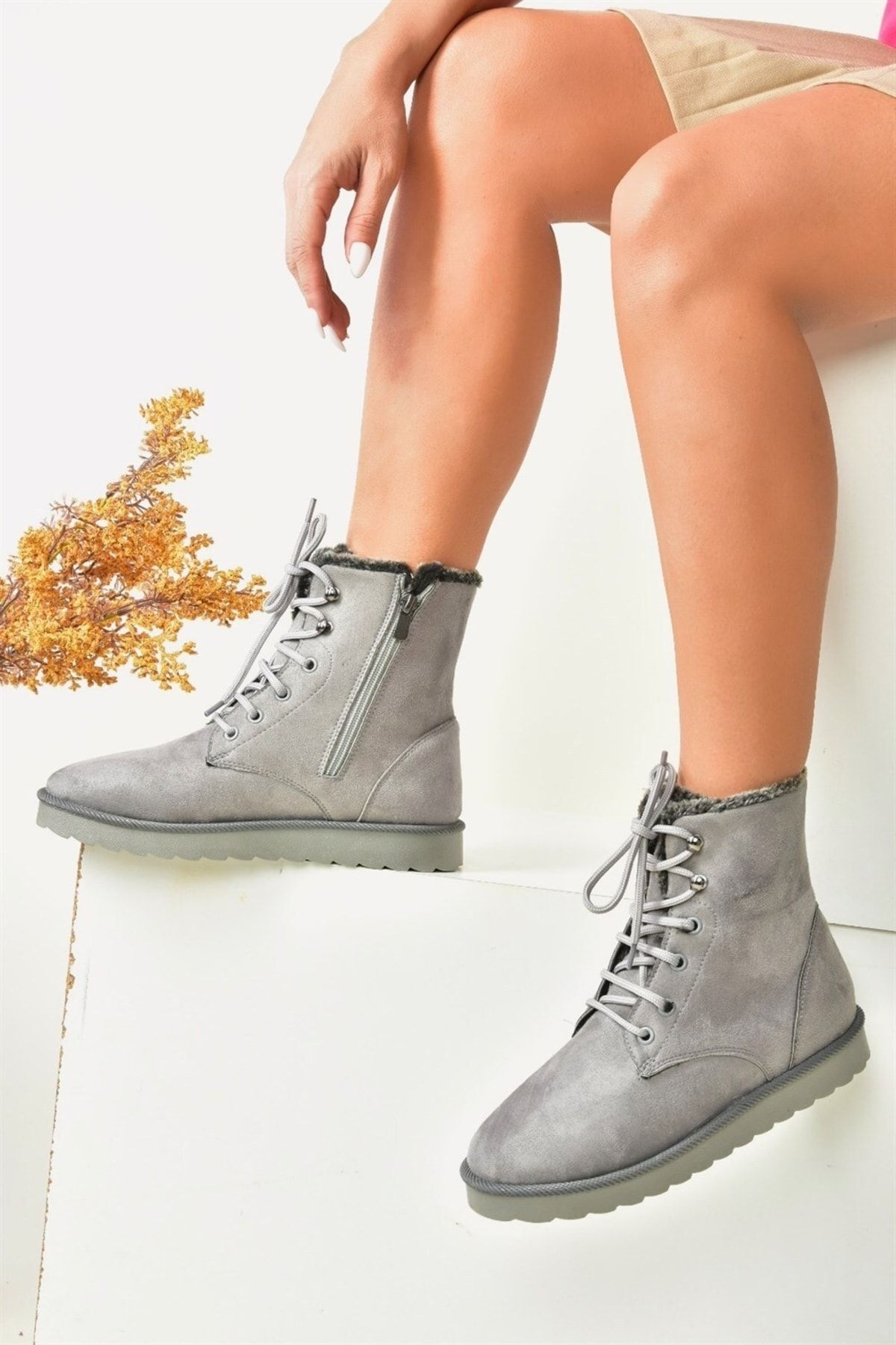 Fox Shoes Gray Suede Women s Boots with Fur Inside N404003002