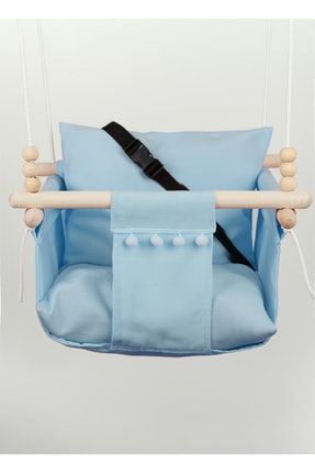 Mavi Çocuk Salıncak- Emniyet Kemerli Ponponlu Uykumatik Salıncak CK-002