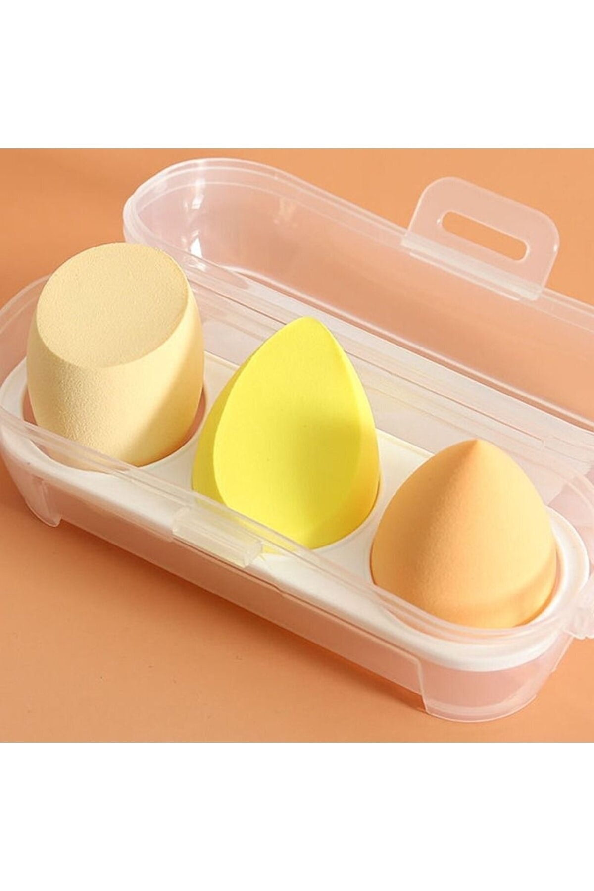 AVEMOR Plastik Kutulu Renkli Makyaj Sünger Seti 3'lü 3lü