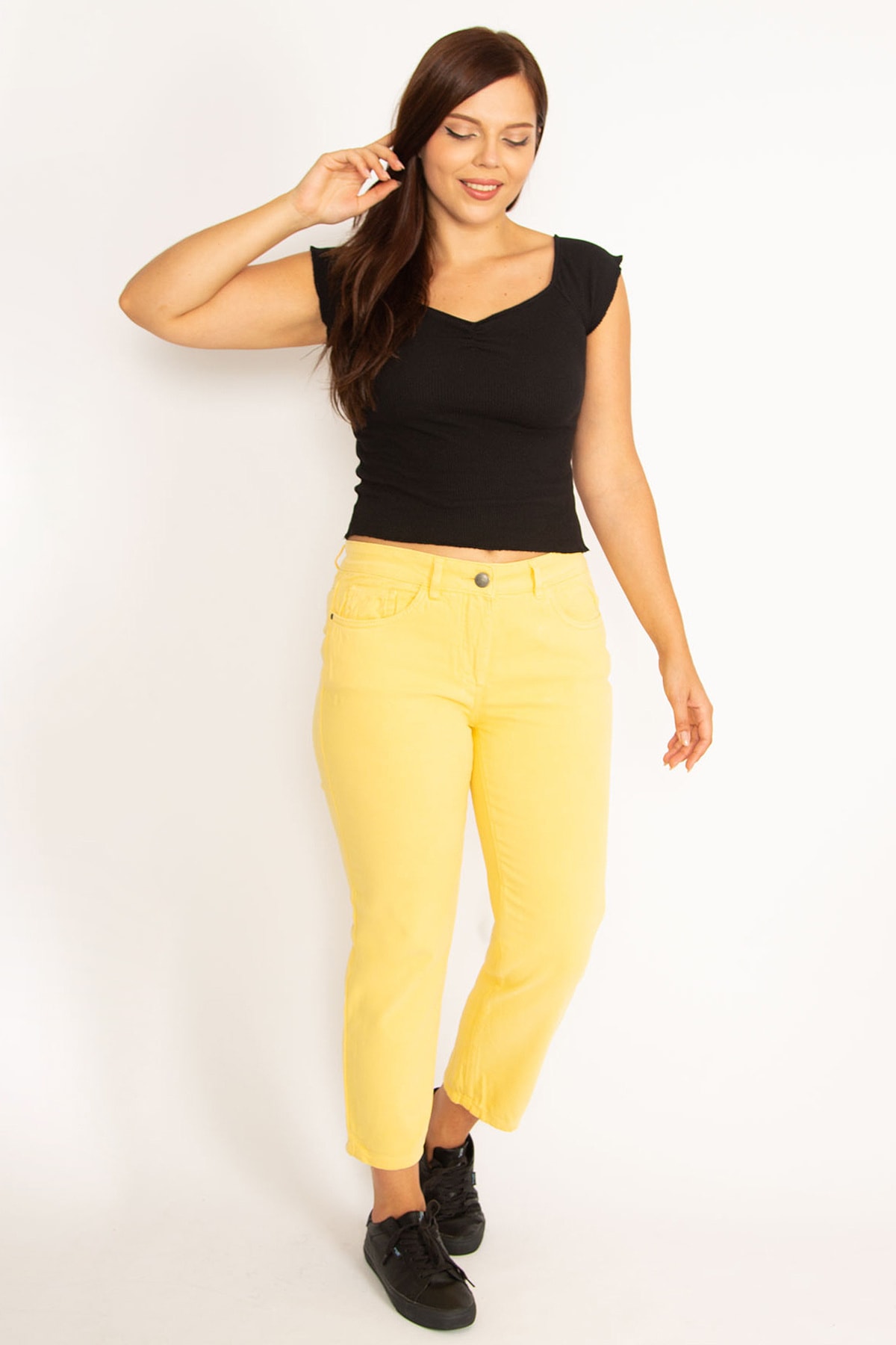 Şans Große Größen in Jeans Gelb Straight Fast ausverkauft