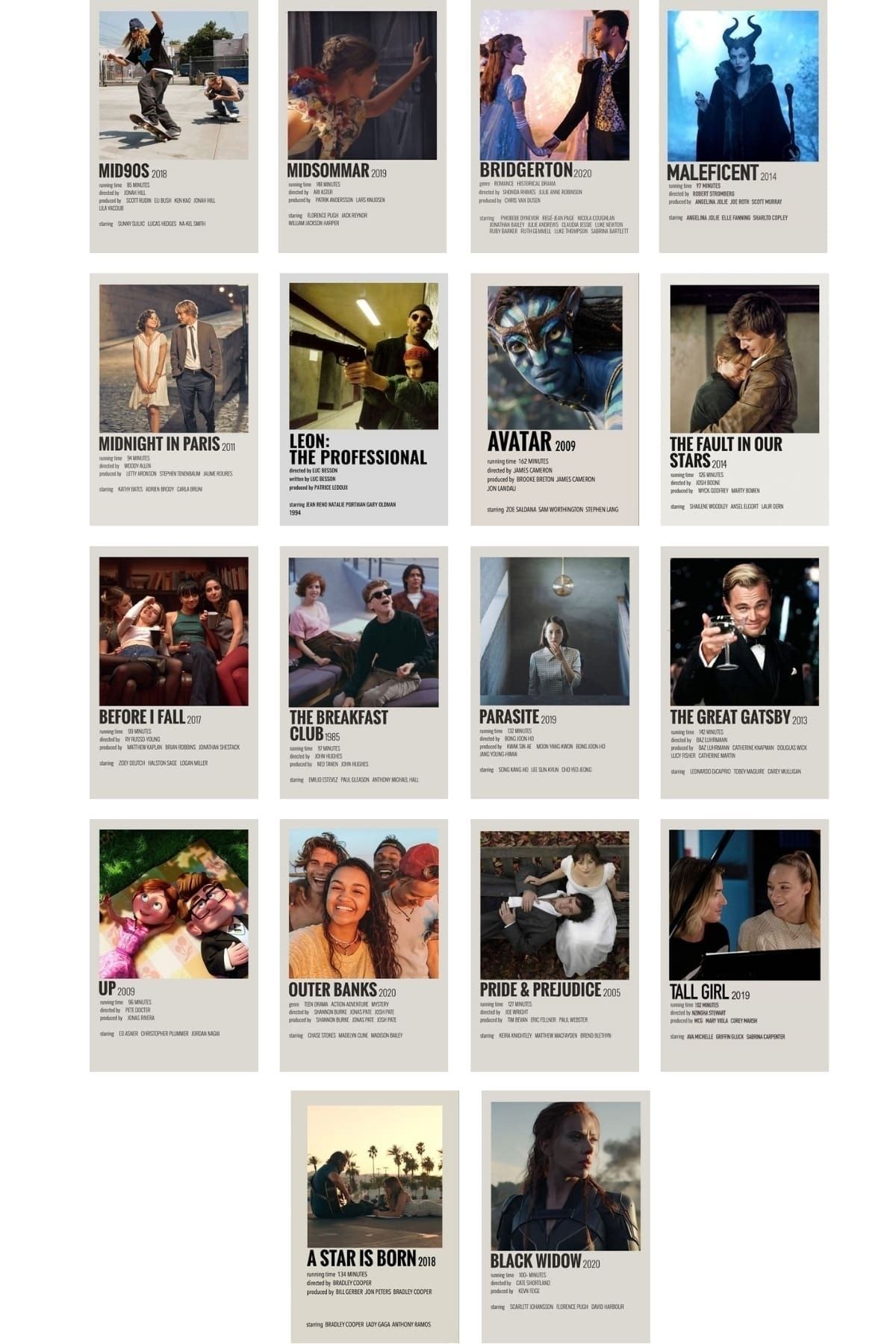 Postifull Film Afişleri Polaroid Duvar Poster Seti - Arkası Yapışkanlı Poster Kolaj Seti - 50 Adet VB10699
