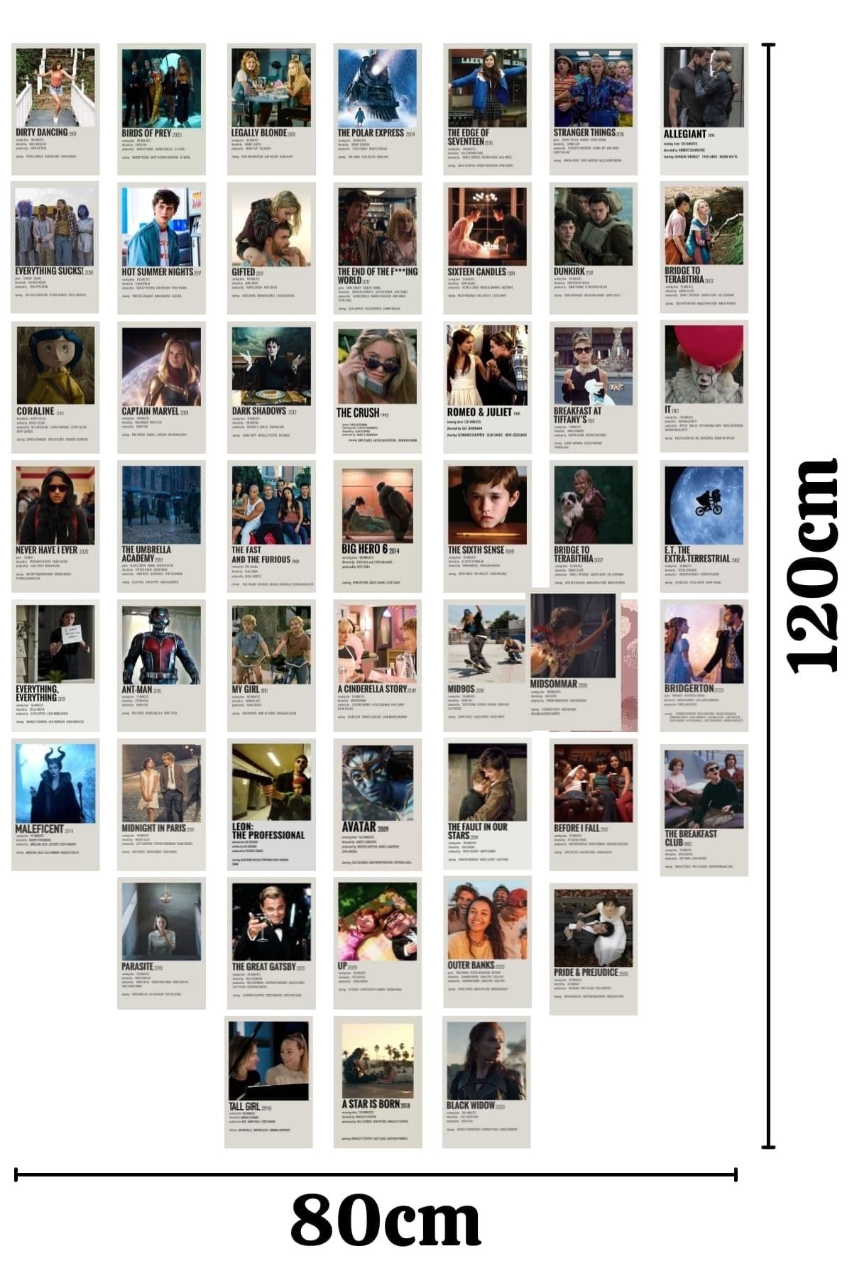 Postifull Film Afişleri Polaroid Duvar Poster Seti - Arkası Yapışkanlı Poster Kolaj Seti - 50 Adet VB10699