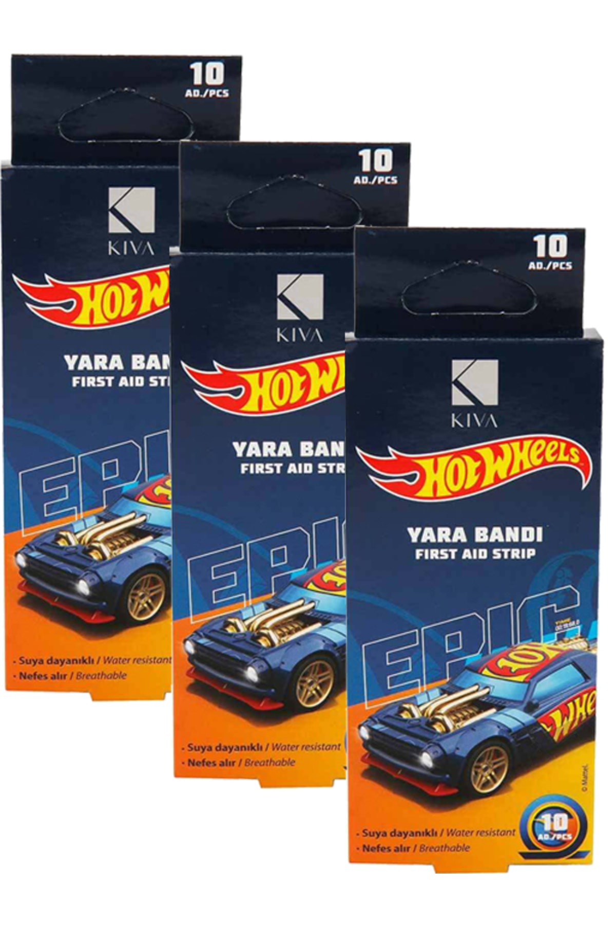 Kiva Hot Wheels Suya Dayanıklı Figürlü Çocuk Yara Bandı 10'lu X 3 Pk.