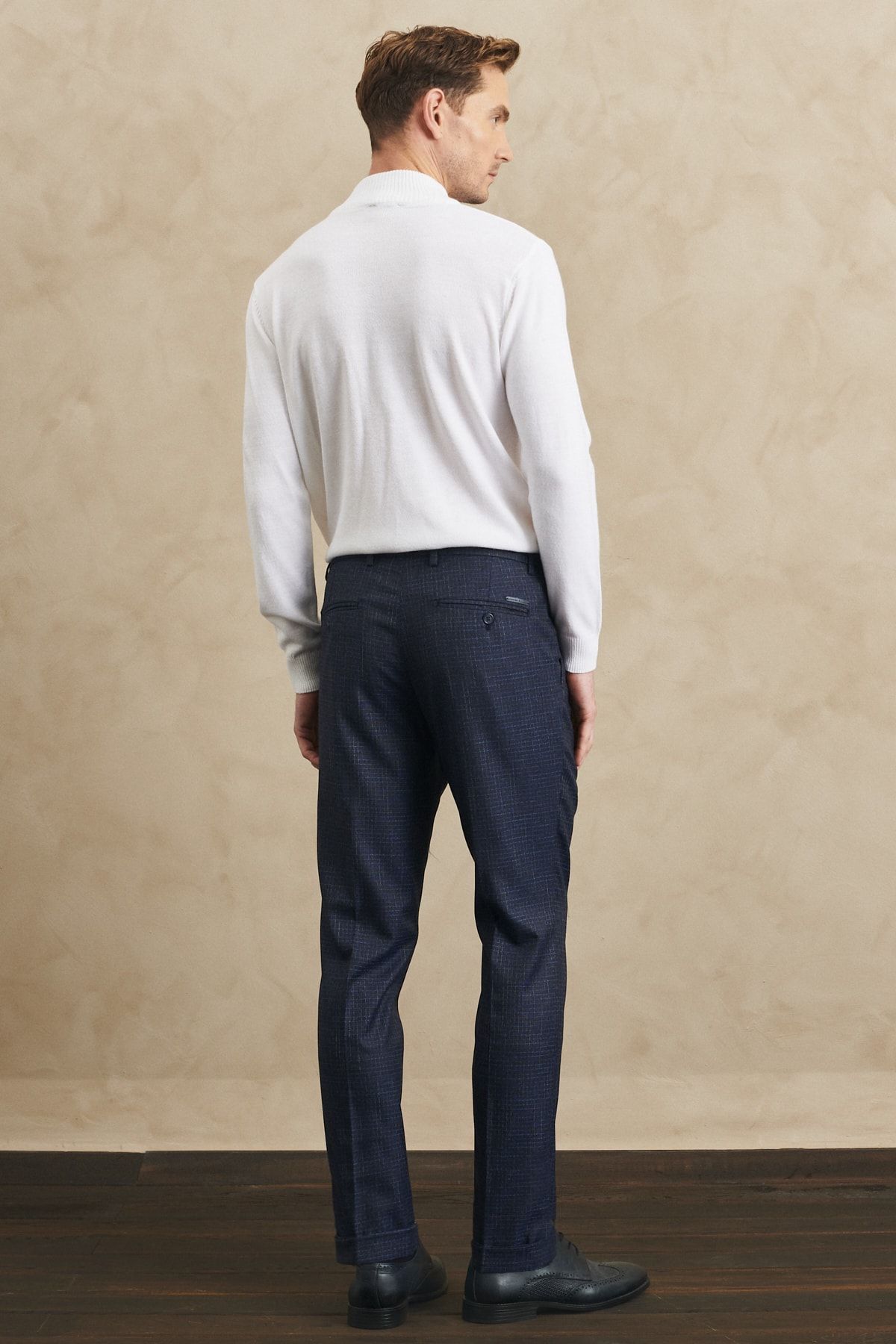 ALTINYILDIZ CLASSICS Erkek Lacivert Slim Fit Dar Kesim Desenli Beli Lastikli Pantolon AN10779