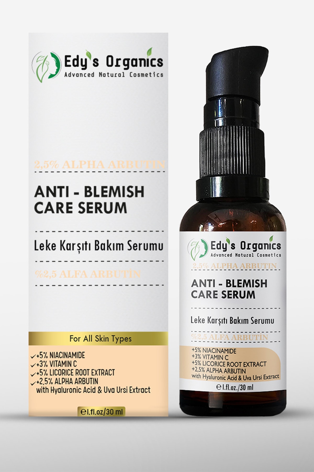 Leke Karşıtı Bakım Serumu % 2,5 Alfaarbutin % 5 Meyan Kökü % 5 Niasinamid % 3 C Vitamini — EDYS-ME-003 — تصویر 2 از 6