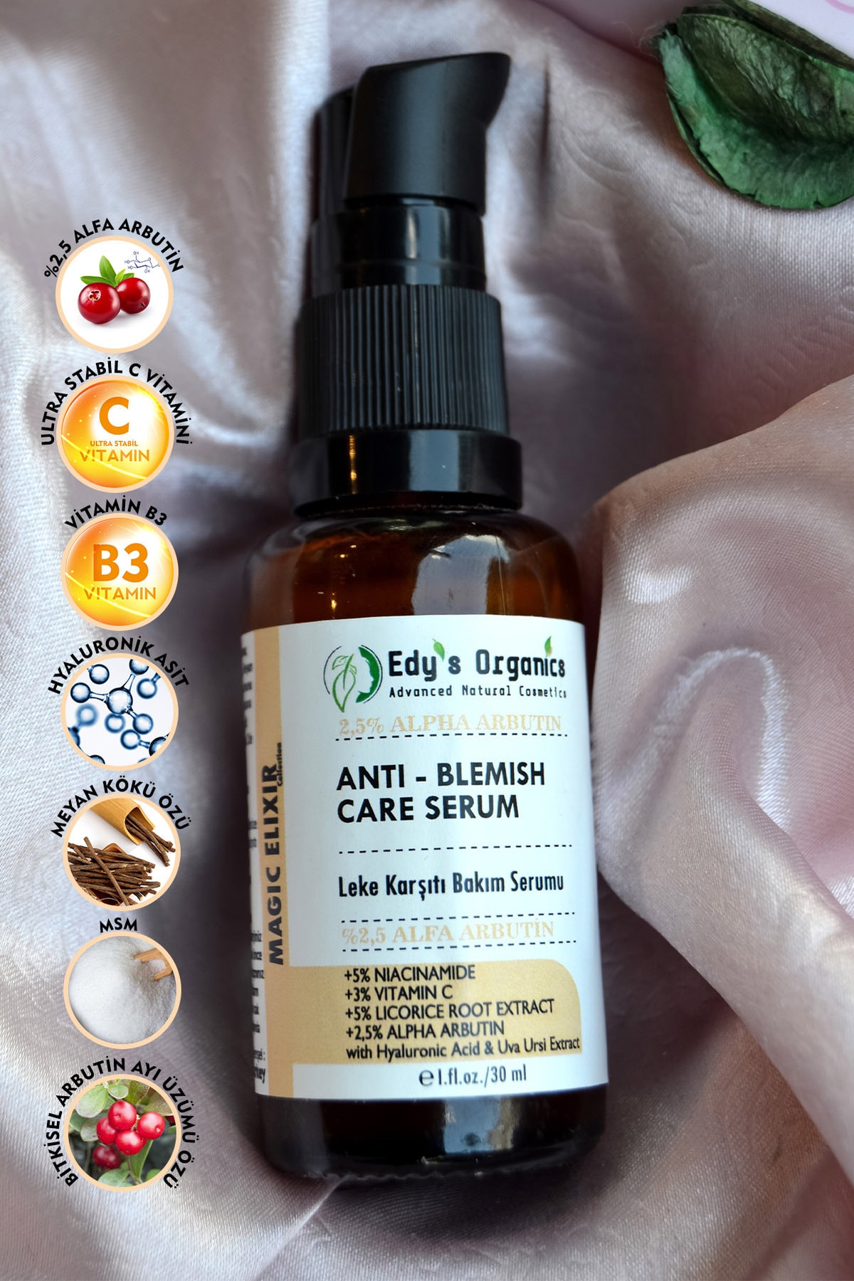 Leke Karşıtı Bakım Serumu % 2,5 Alfaarbutin % 5 Meyan Kökü % 5 Niasinamid % 3 C Vitamini — EDYS-ME-003 — تصویر 4 از 6