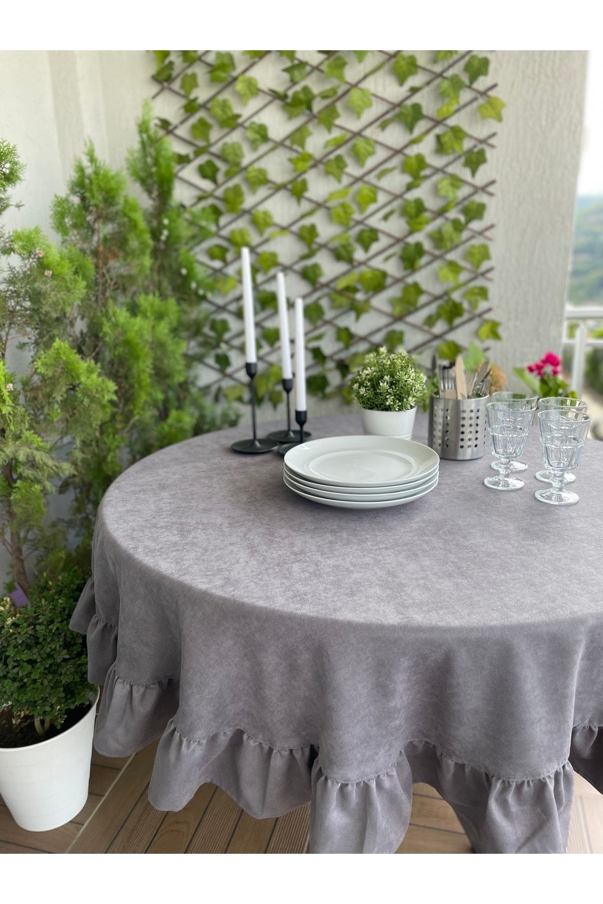 Gray round tablecloth cheap