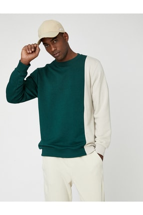 Koton Renk Bloklu Sweatshirt Bisiklet Yaka