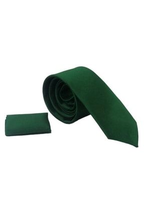 Zümrüt Yeşili Slim Fit Ince Düz Renk Mendilli Saten Kravat-klr/sk/28 KLR GYM-SK-28