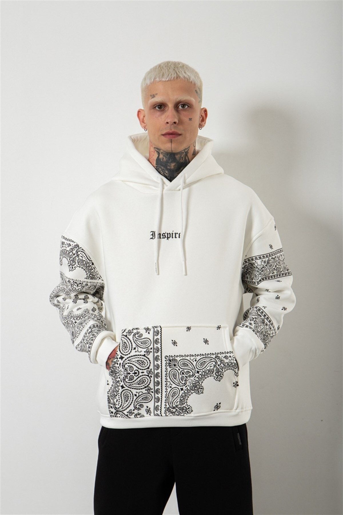 Machinist Oversize Inspıre Baskılı Kapüşonlu Sweatshirt Ekru